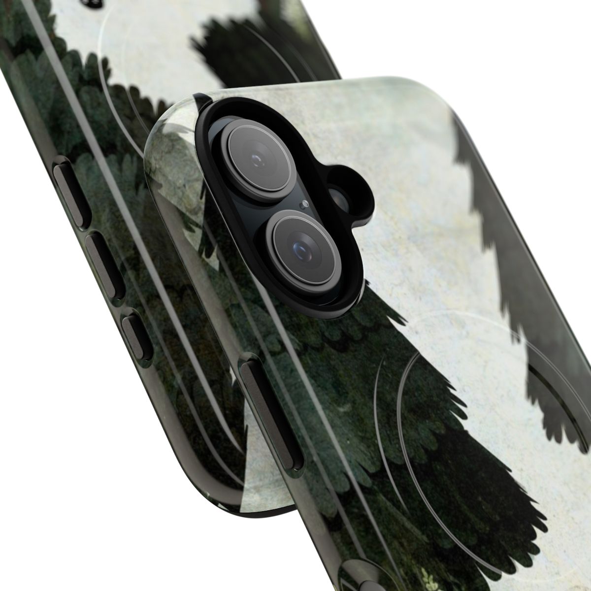 Foxglove Ghosts Magnetic Tough Phone Case with spooky, haunted forest design - Detail