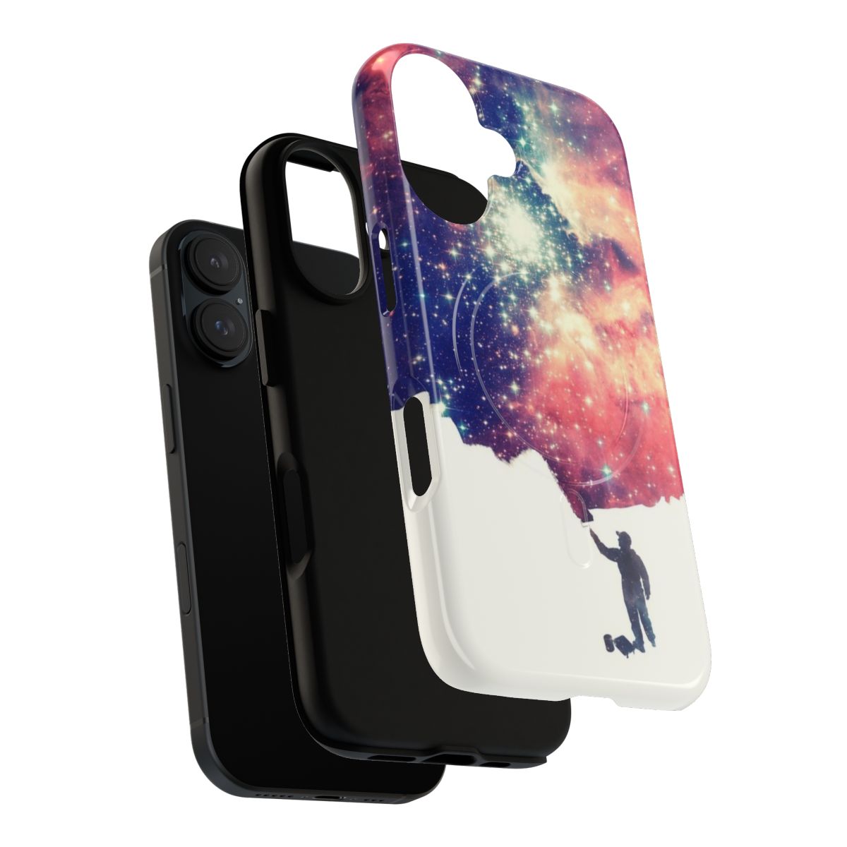 A colorful phone case featuring an abstract, negative space art design with a space, universe, or cosmic theme. - Layers