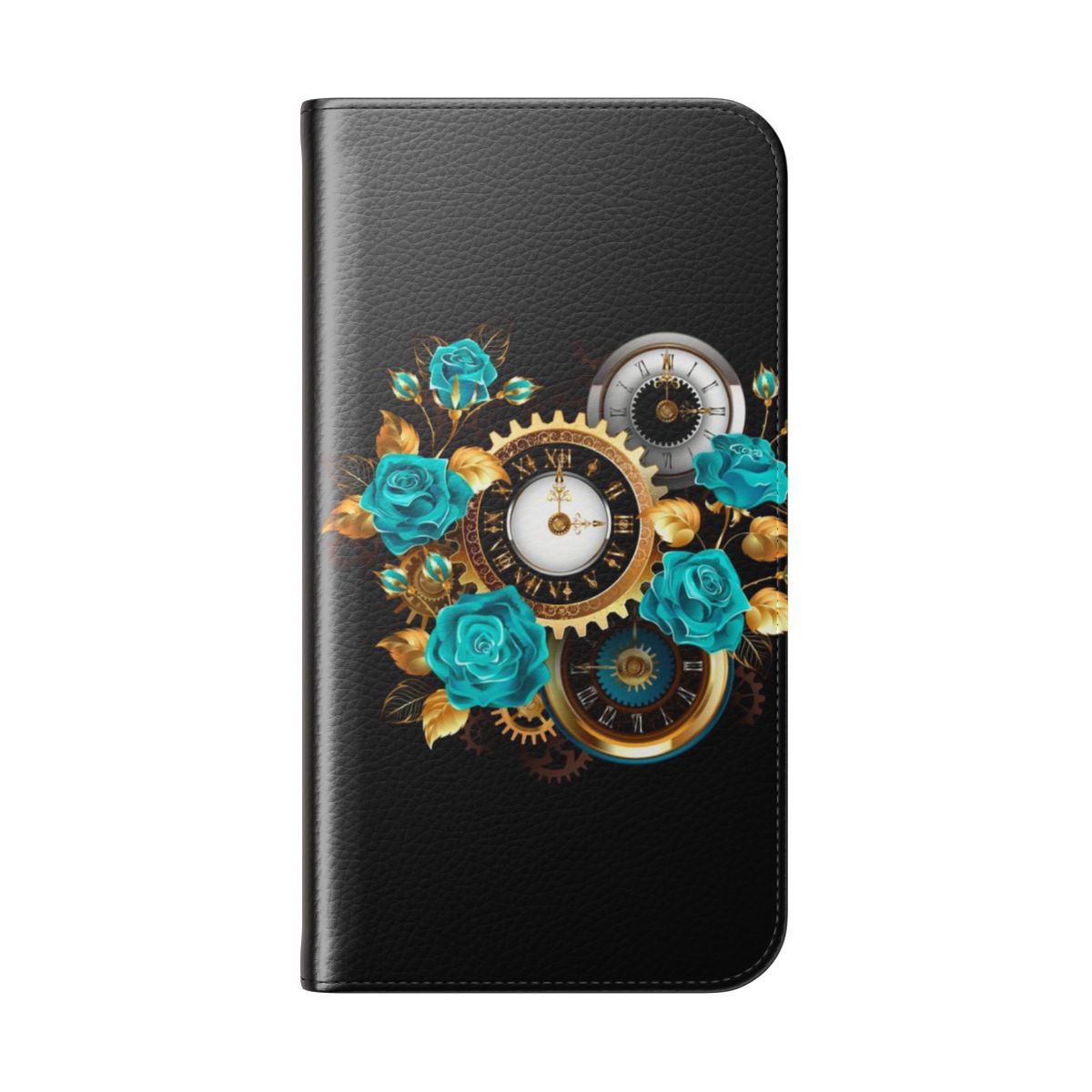 Floral phone case with turquoise and gold botanical artwork - Folded Back