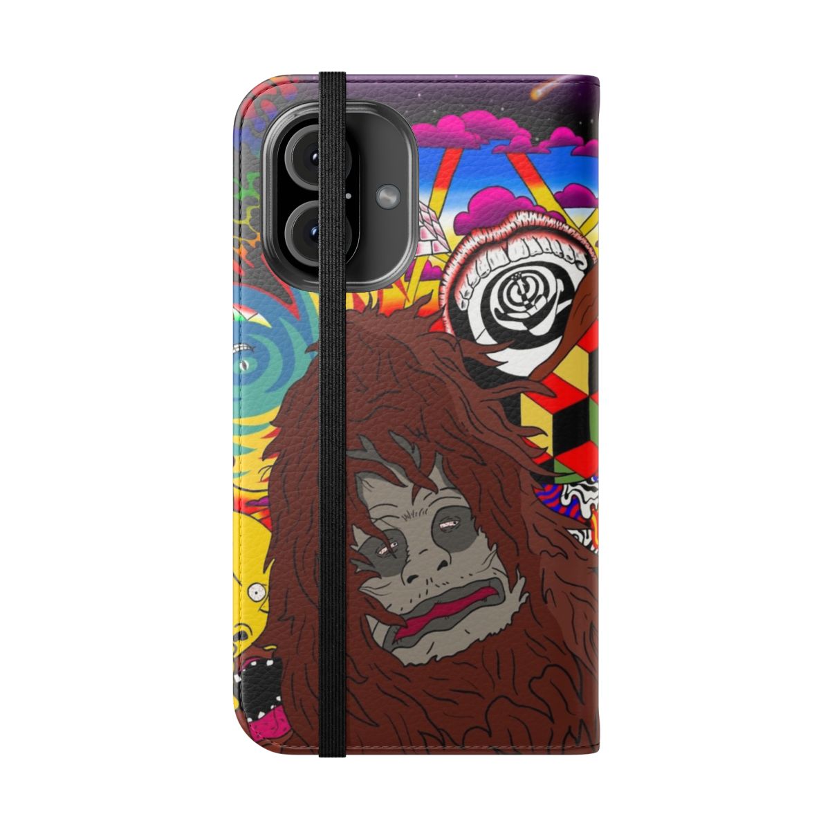 Trippy sasquatch design on a flip cover phone case - Folded Front