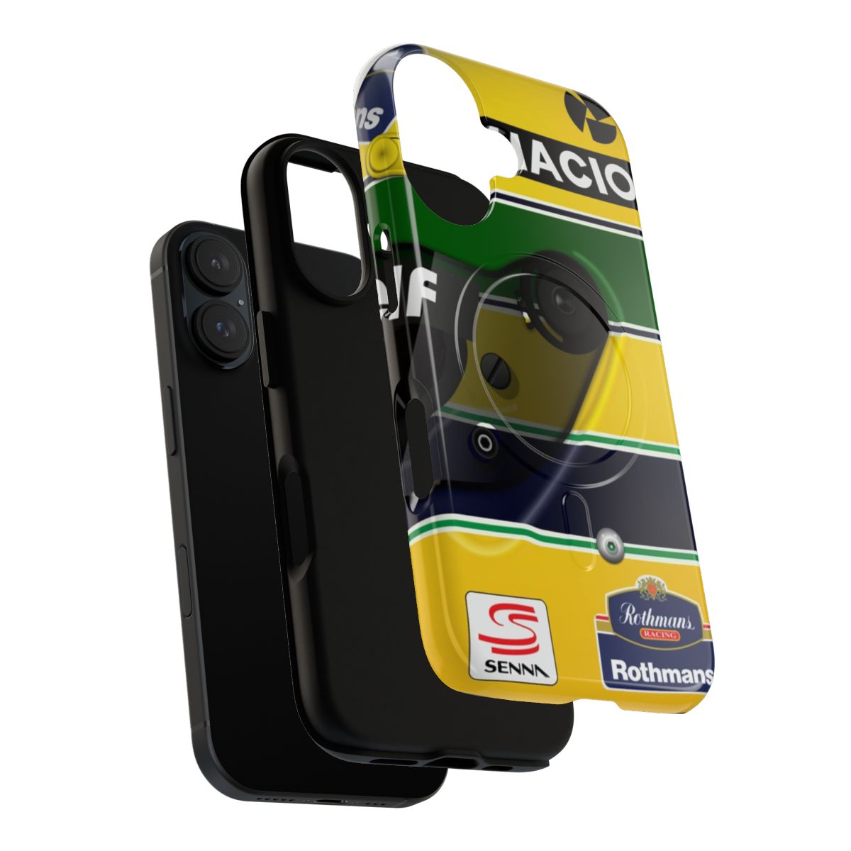 Magnetic tough phone case featuring an illustration of Ayrton Senna's iconic 1991 helmet design - Layers