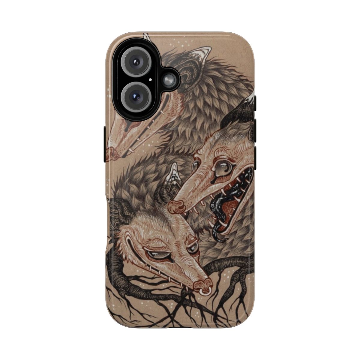 Magnetic phone case with a whimsical opossum illustration