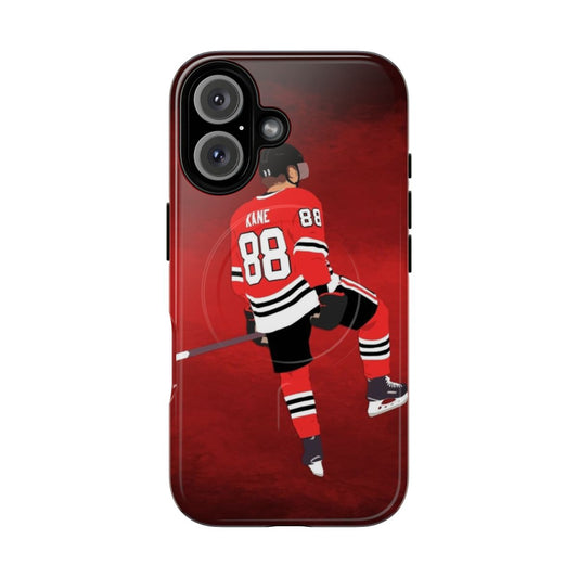 Minimalist phone case with a vector design featuring Patrick Kane and the Chicago Blackhawks logo