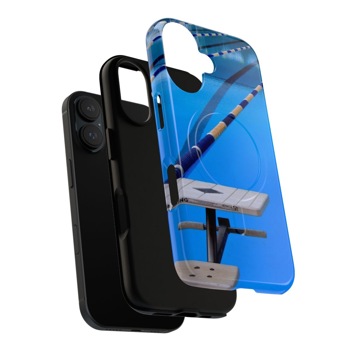 Blue and cool magnetic phone case featuring a swimming pool design, great for water sports and swimming competitions - Layers