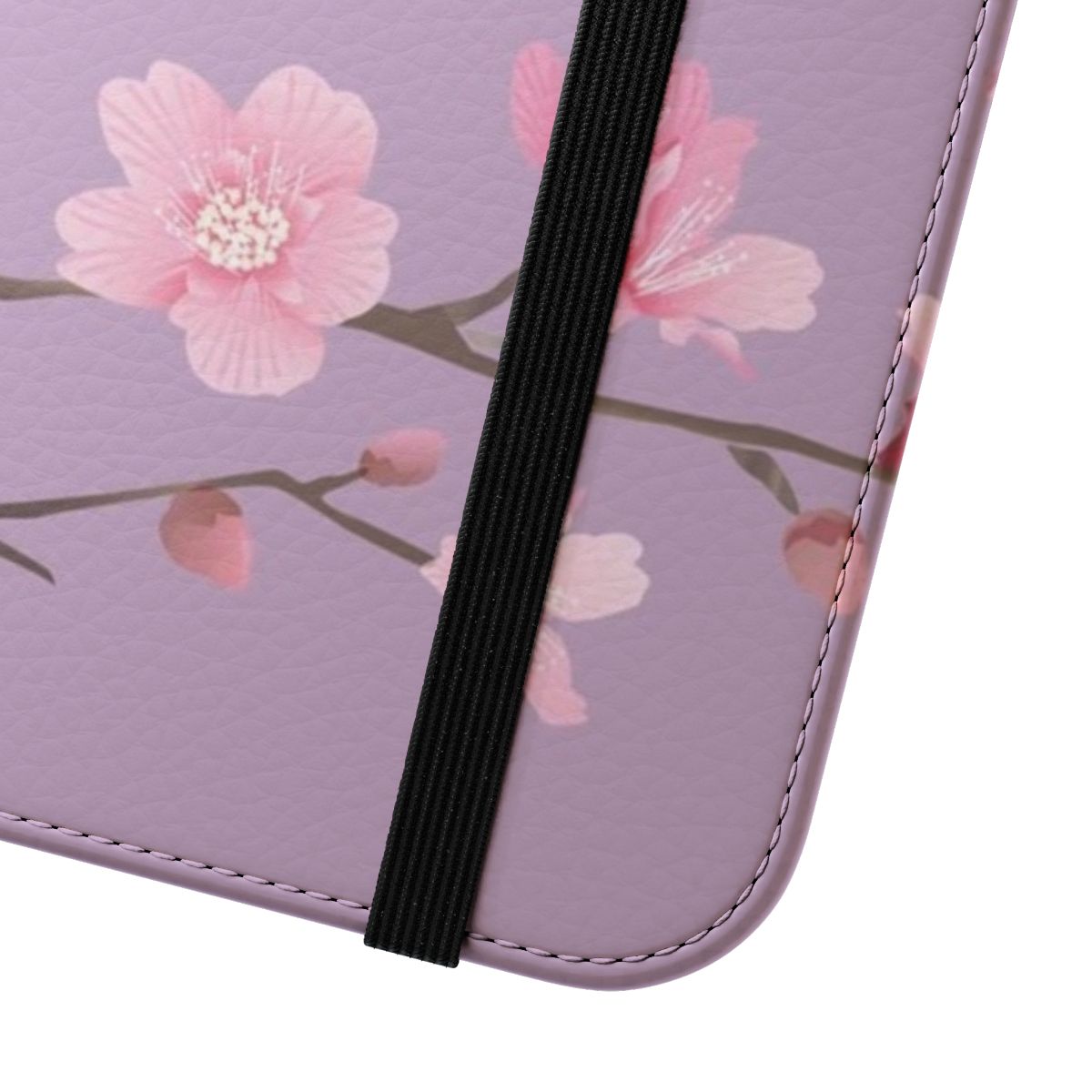 Pastel purple flip cover phone case with beautiful cherry blossom flower design - Close Up