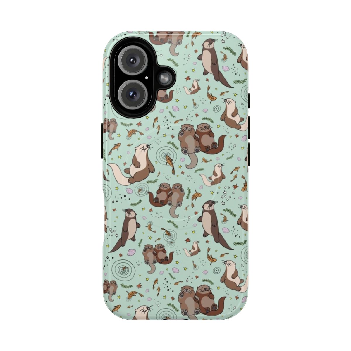 Magnetic tough phone case featuring a design of cute otters