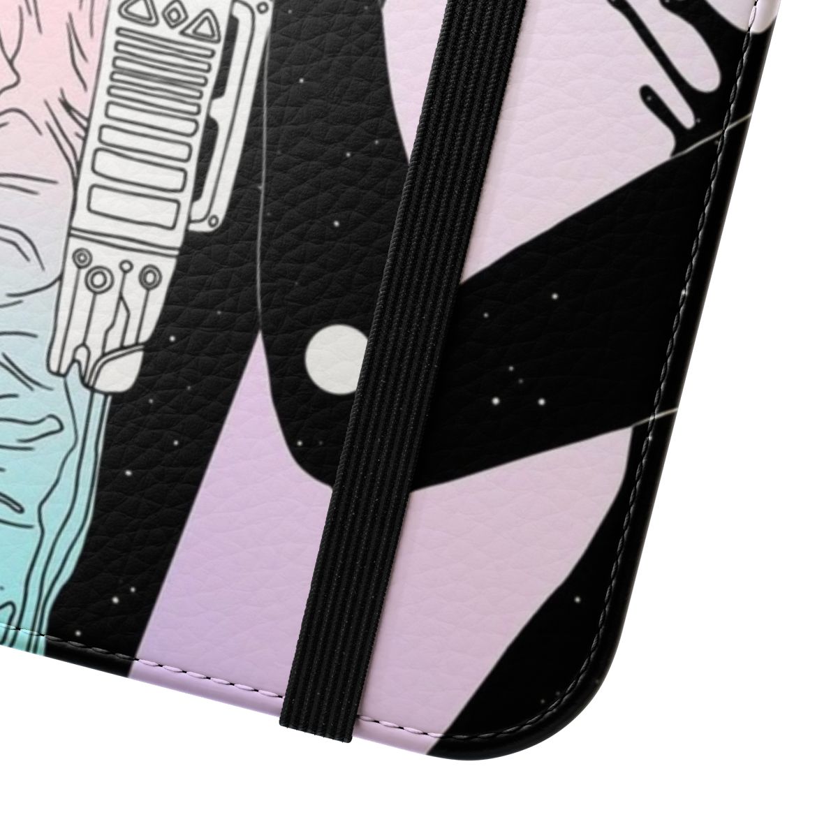 Flip phone case with space, universe, and cosmic design elements - Close Up