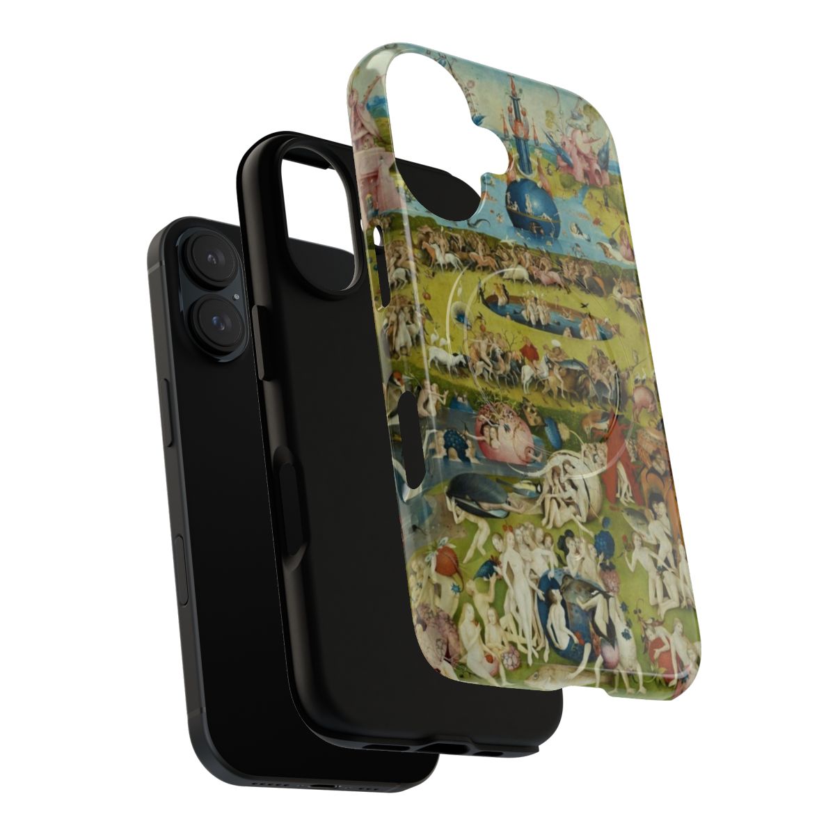 A phone case featuring the famous triptych painting "The Garden of Earthly Delights" by the Dutch Renaissance artist Hieronymus Bosch. - Layers