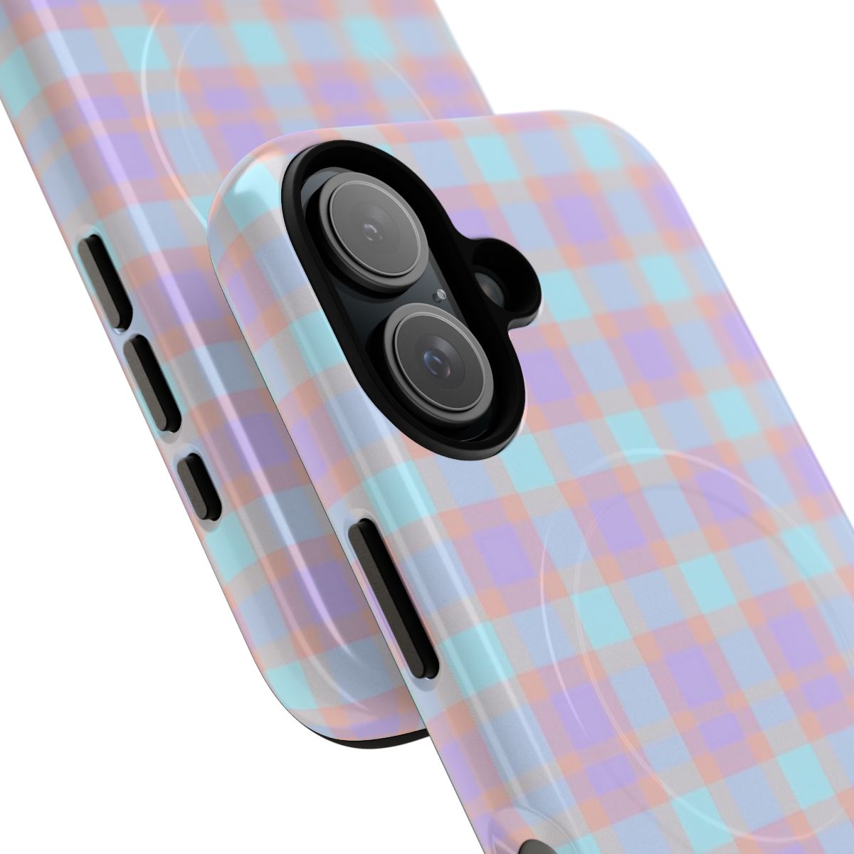 Multicolor plaid pattern phone case with magnetic closure - Detail