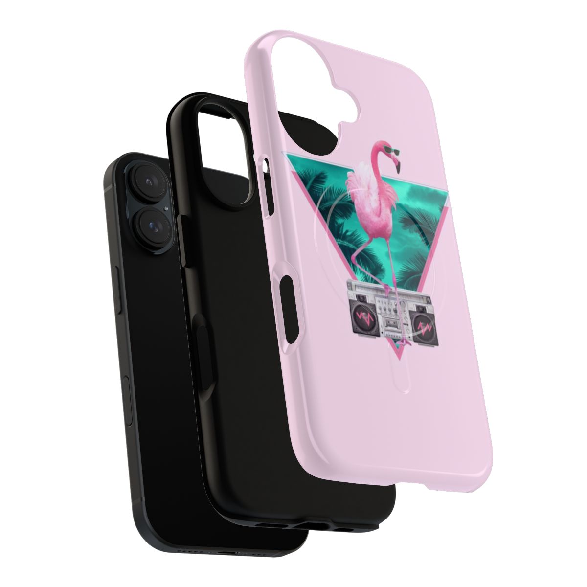 Magnetic tough phone case with a vibrant tropical flamingo design - Layers