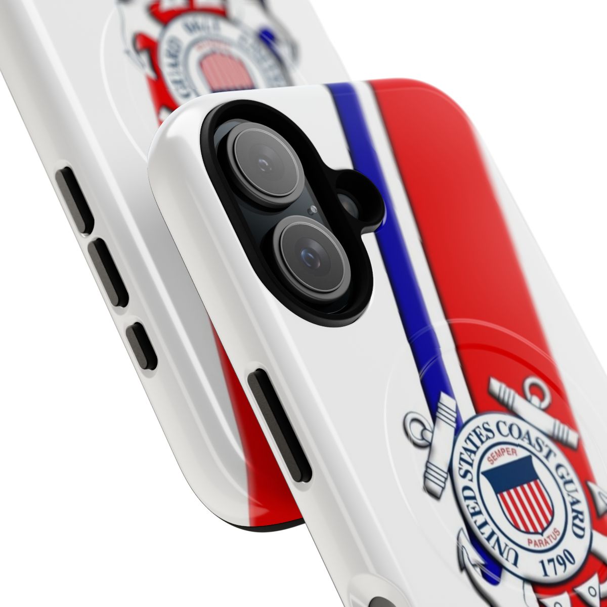 Tough phone case featuring the United States Coast Guard emblem and American flag design - Detail