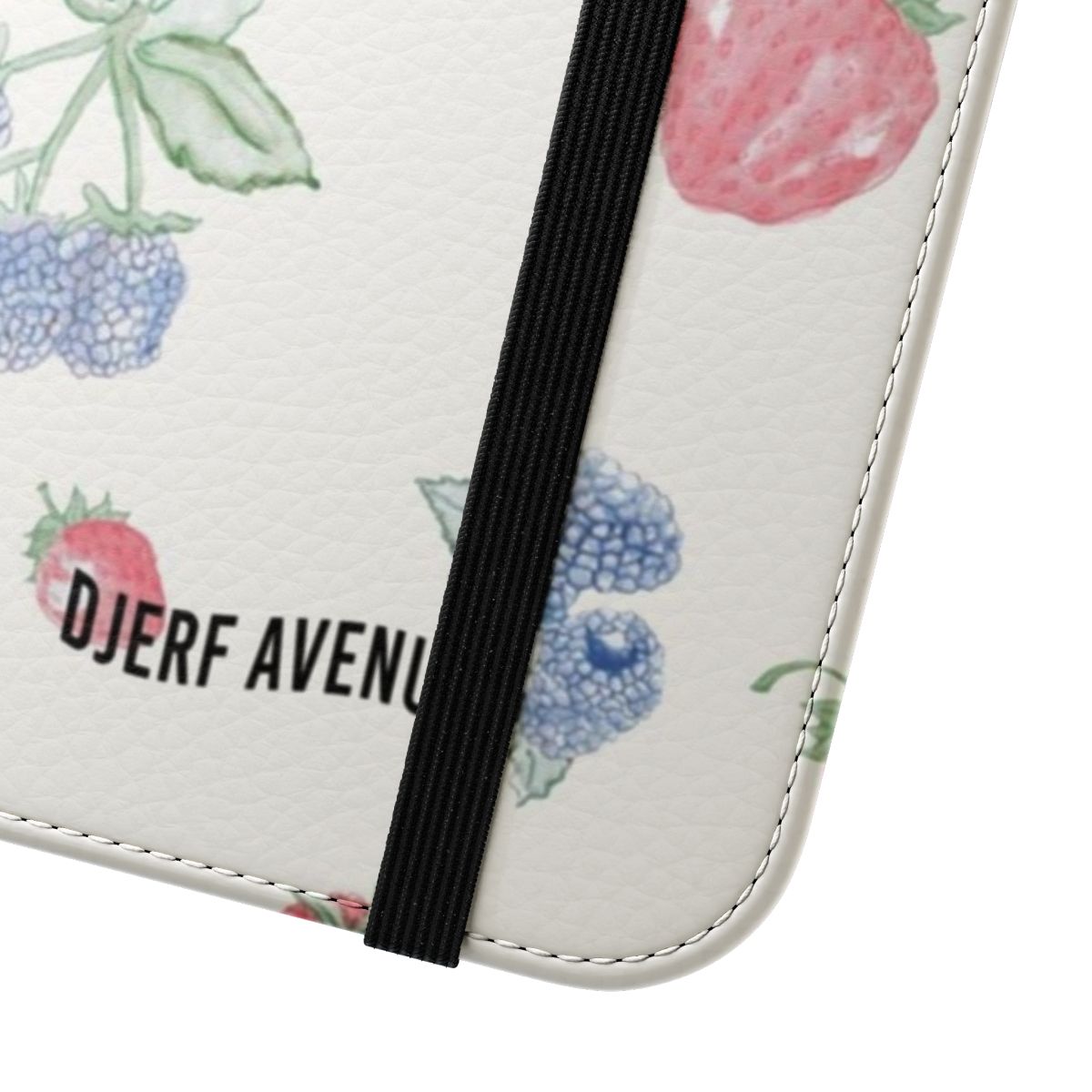 Pastel-colored summer berries print on a flip cover phone case with a Scandinavian aesthetic. - Close Up