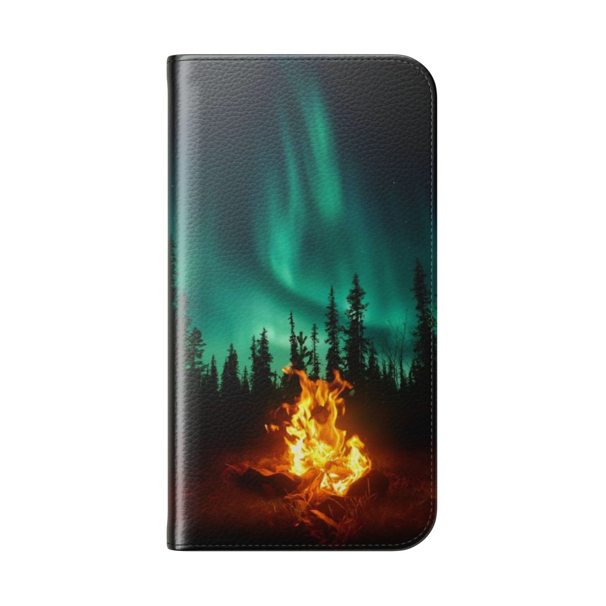 Vibrant Northern Lights and Campfire Inspired Phone Case - Folded Back