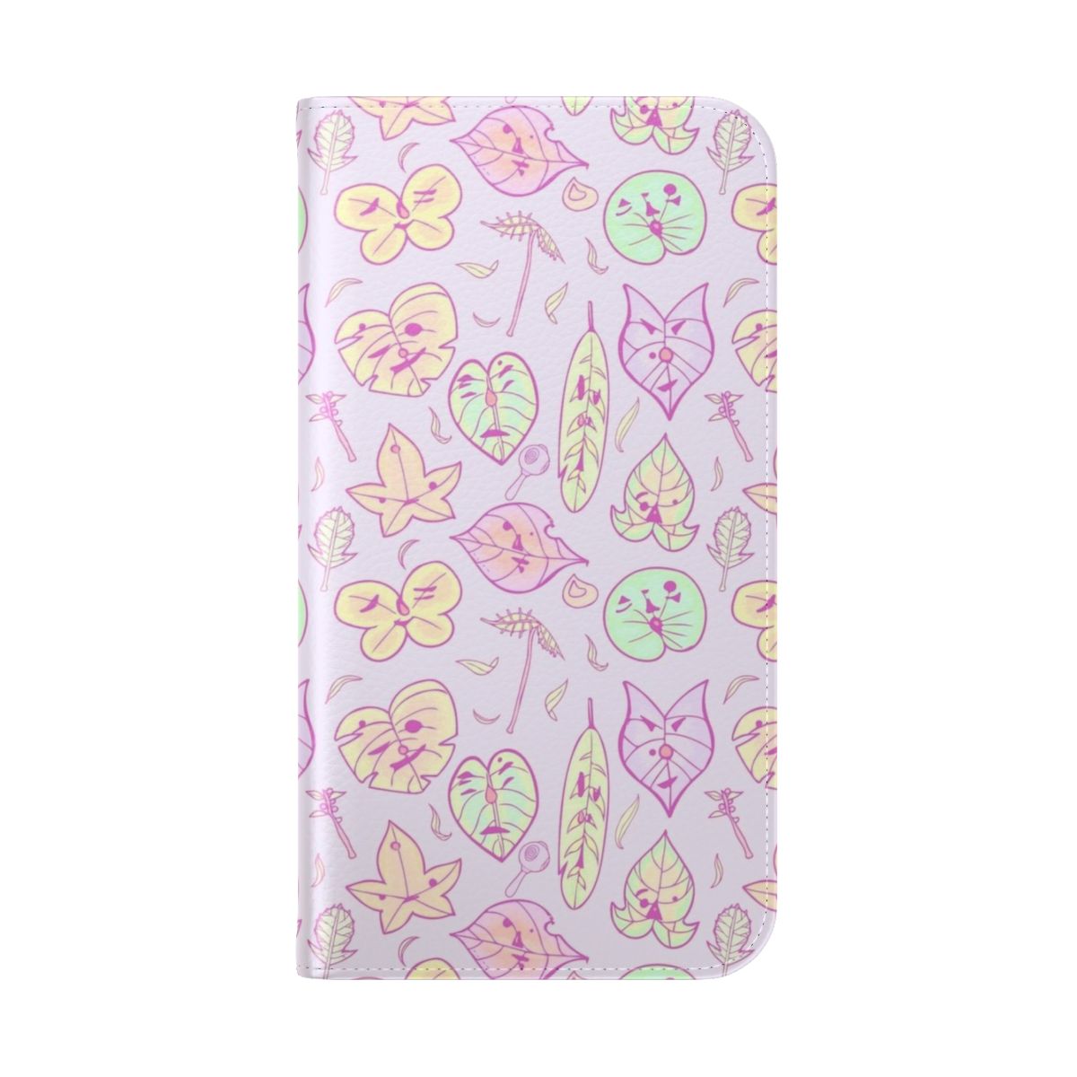 Pastel purple phone case featuring doodle illustrations of items and characters from The Legend of Zelda series. - Folded Back