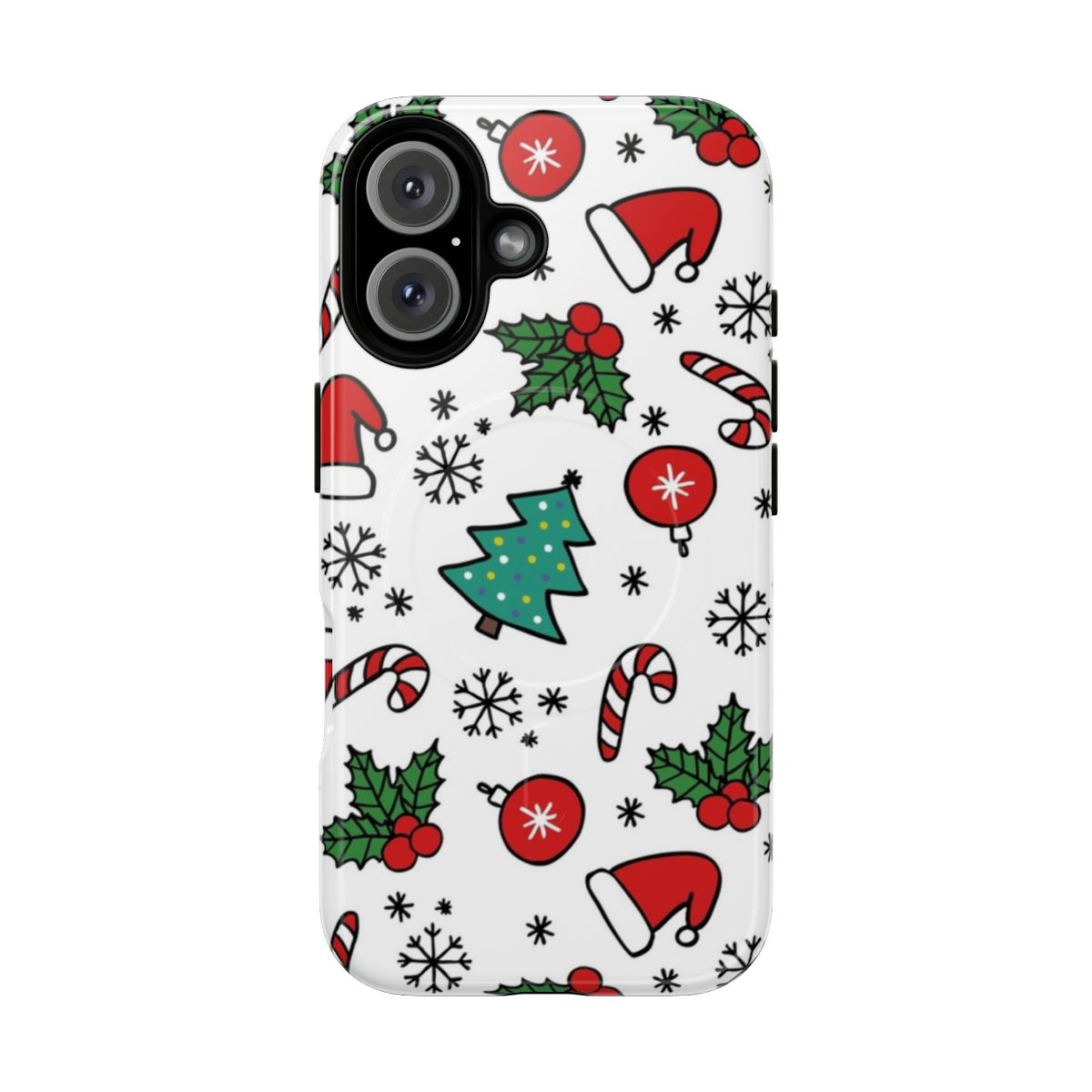 Christmas-themed magnetic and tough phone case with floral, holiday, and winter designs