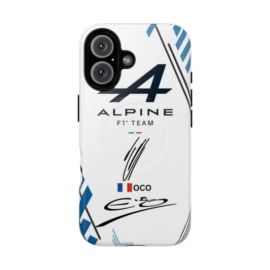 Magnetic tough phone case featuring Esteban Ocon, the French racing driver for the Alpine F1 team.