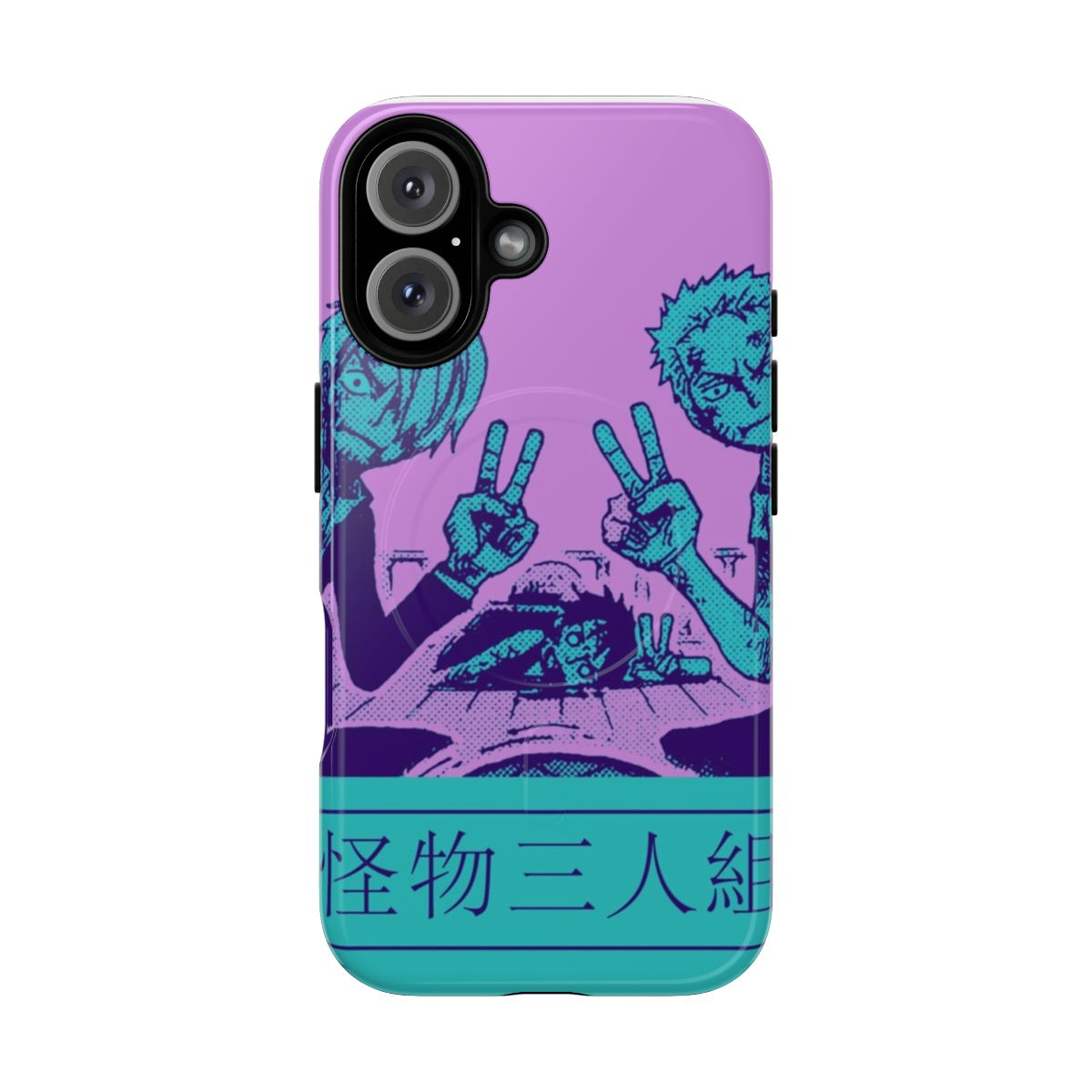 Phone cases featuring characters from the One Piece anime series, including Luffy, Sanji, and Zoro.