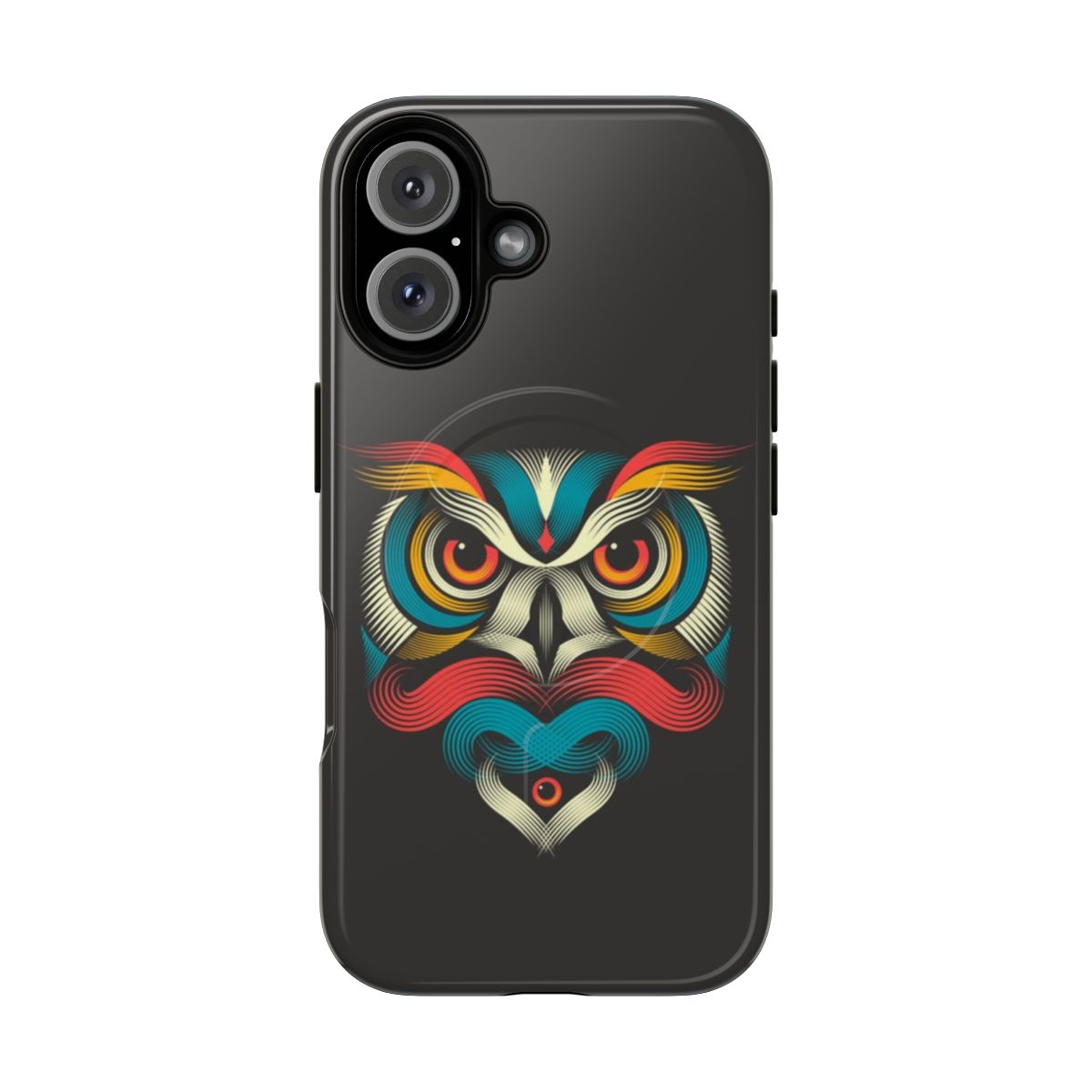 Bold and colorful phone case with an owl design