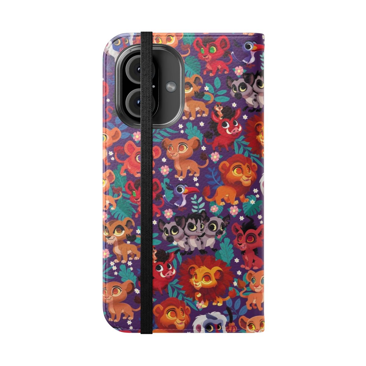 Cute and colorful flip phone case with a cartoon lion king pattern design - Folded Front