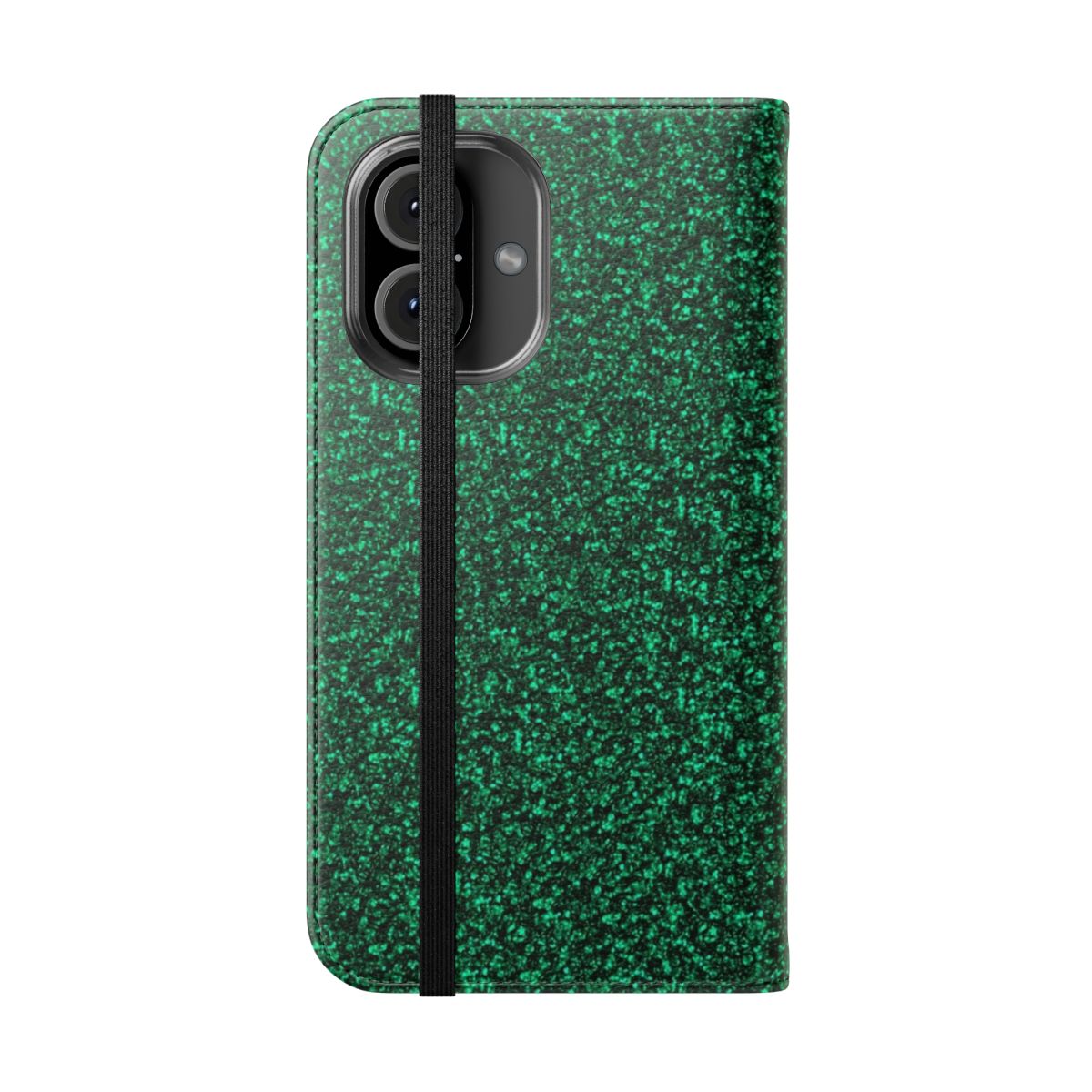 Emerald green phone case with a glittery, shimmering effect - Folded Front