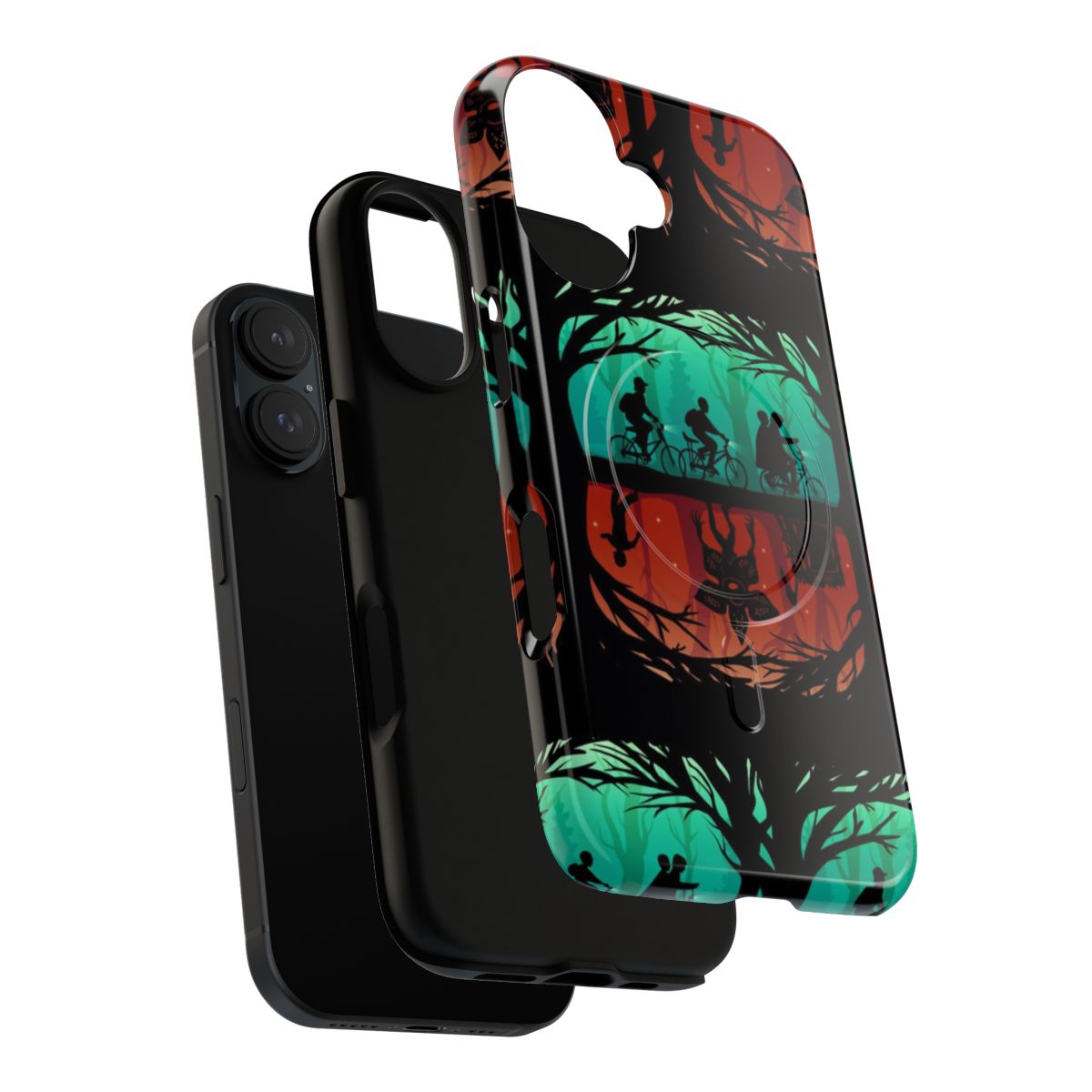 Stranger Things inspired magnetic phone case with the Upside Down and Hawkins silhouettes - Layers