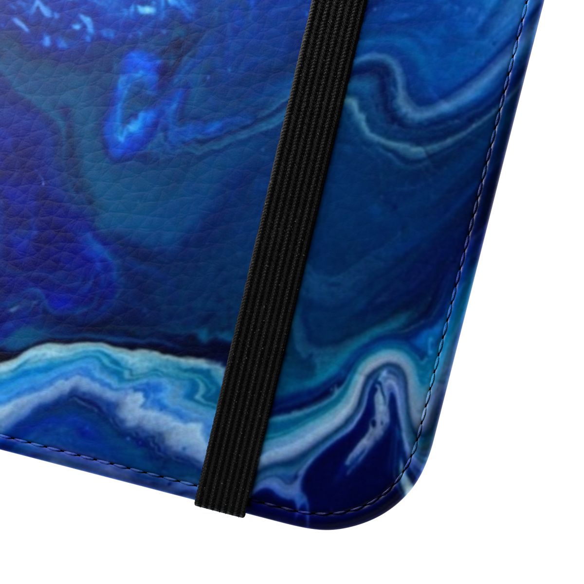 Colorful abstract fluid acrylic phone case with ocean waves, beach, and space-inspired artwork - Close Up