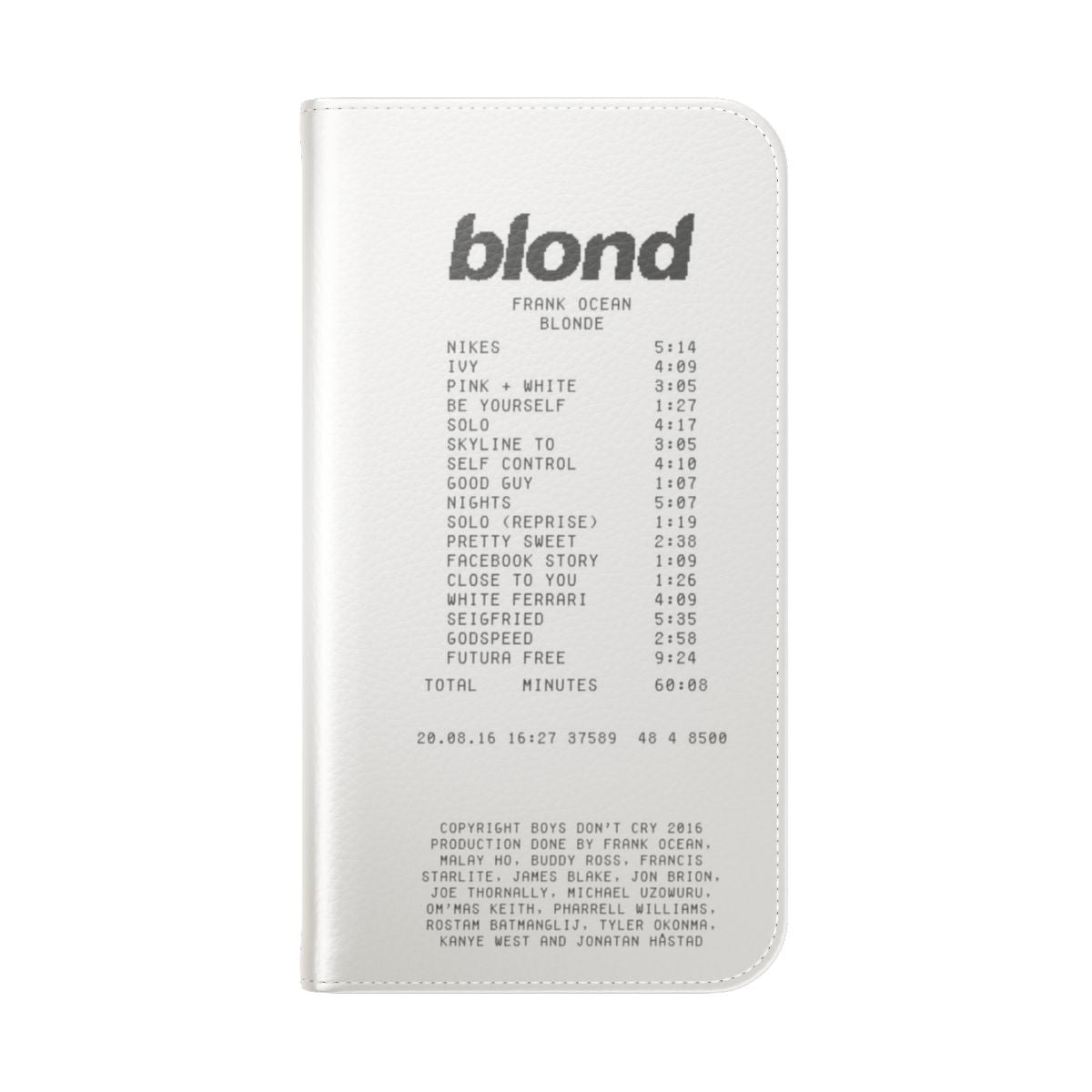 Flip cover phone case featuring a graphic design inspired by Frank Ocean's album "Blonde" - Folded Back