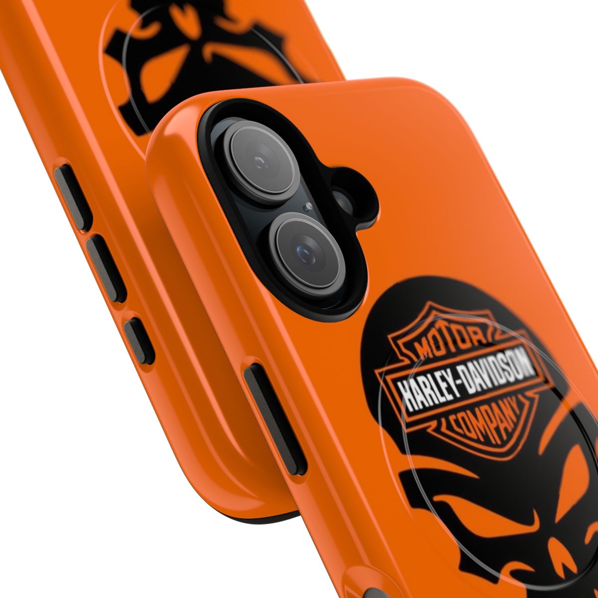 Tough magnetic phone case with a skull design for Harley Davidson enthusiasts - Detail