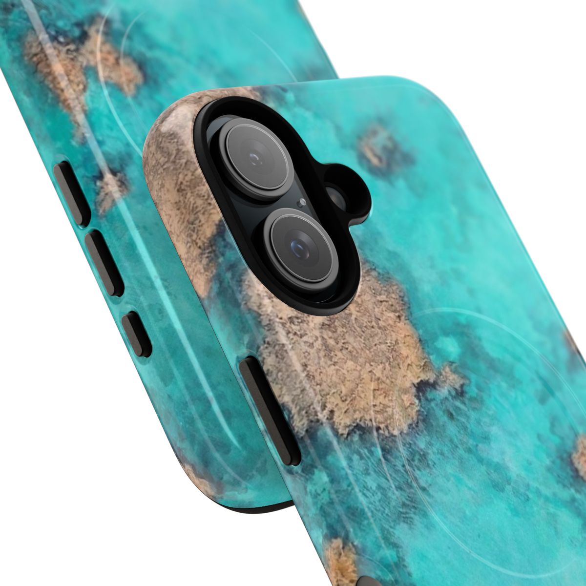 Manta ray-themed tough phone cases with magnetic closure and aerial photography designs - Detail