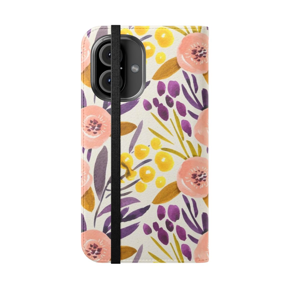 Floral watercolor phone case with delicate botanical design - Folded Front