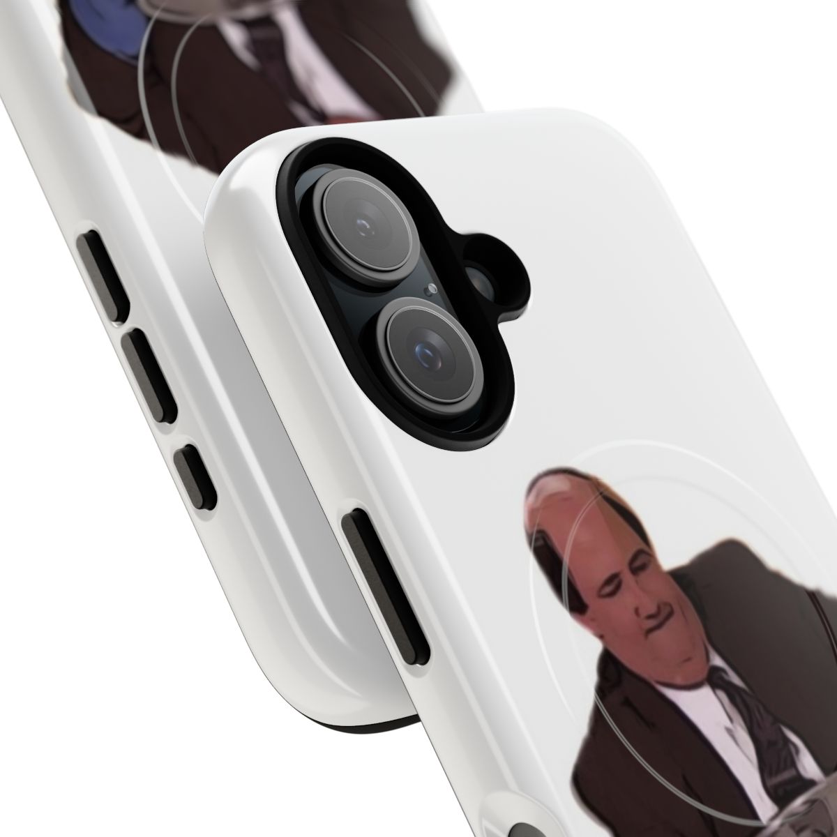 Cartoon illustration of Kevin Malone from The Office US holding a bowl of chili on a phone case - Detail