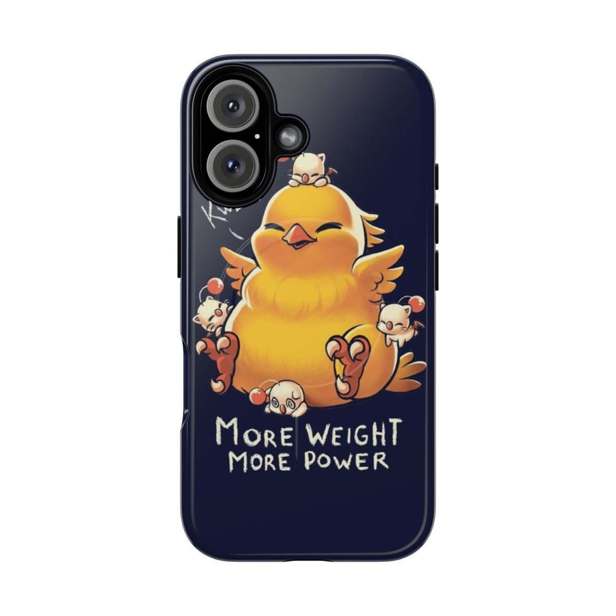 Magnetic tough phone case featuring a cartoon illustration of a fat, cute chocobo from the Final Fantasy video game series.