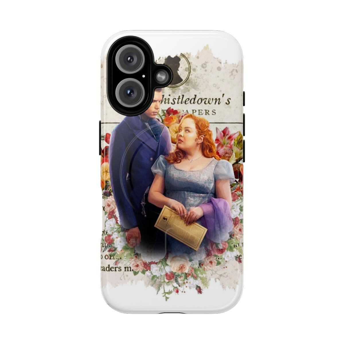 Bridgerton-themed phone case featuring Colin Bridgerton and Penelope Featherington