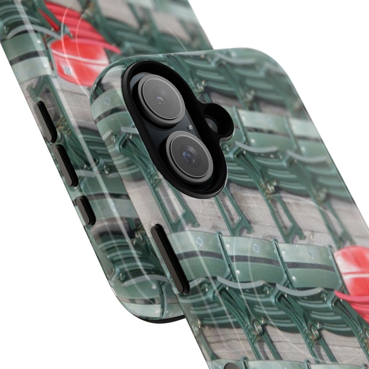 Fenway Park inspired magnetic tough phone case with red chair design - Detail