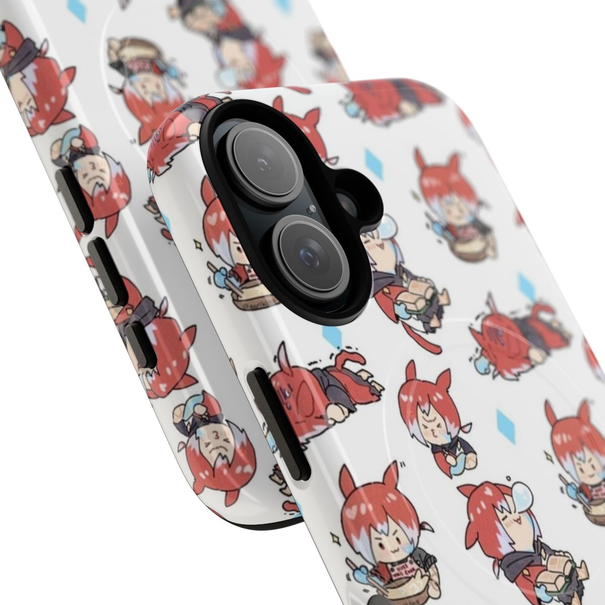 Magnetic phone case featuring a chibi-style illustration of the Crystal Exarch from Final Fantasy XIV. - Detail