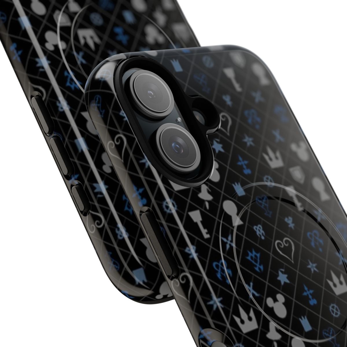 Vibrant phone case featuring a pattern inspired by the popular video game series Kingdom Hearts - Detail