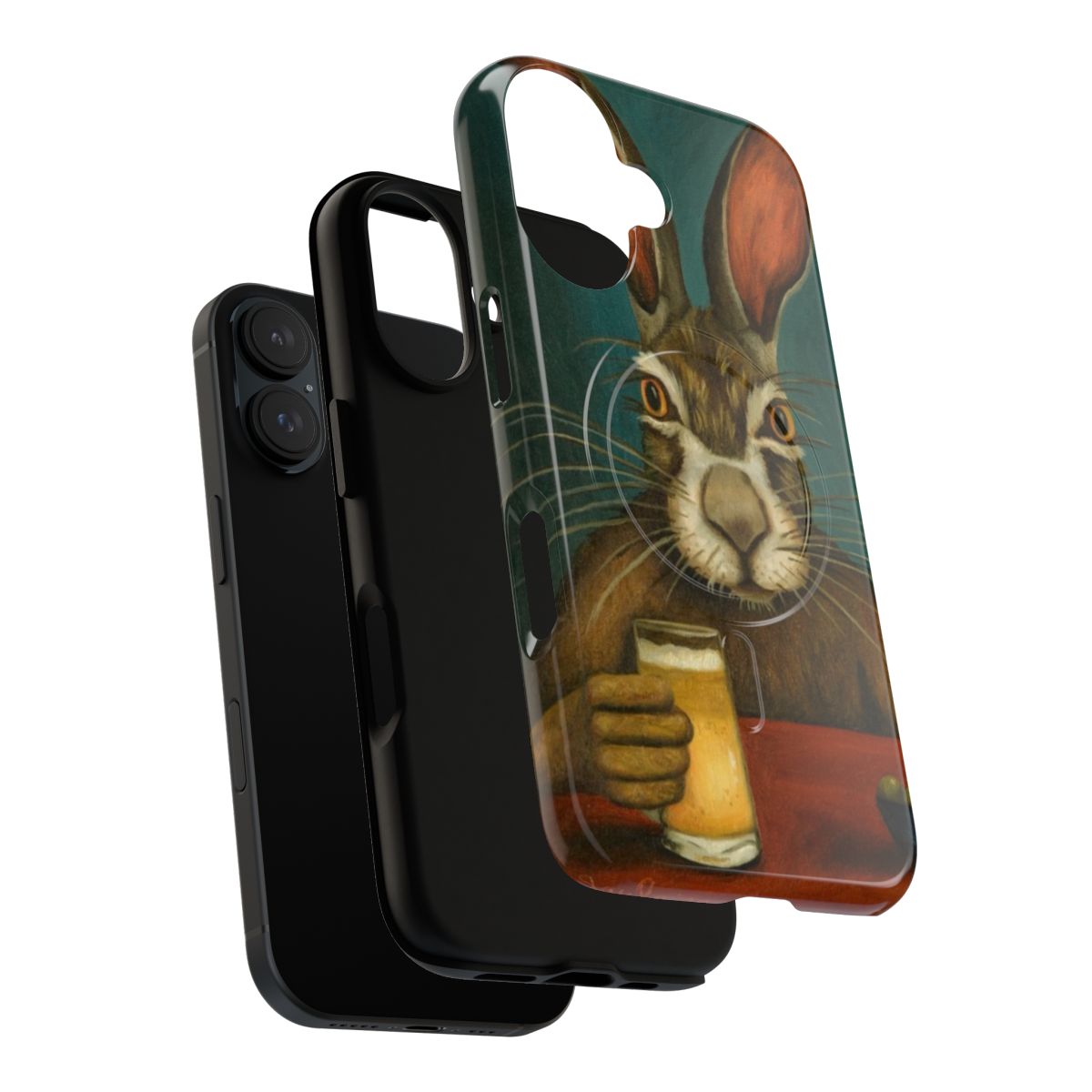 Protective phone case featuring a bunny hopping design - Layers