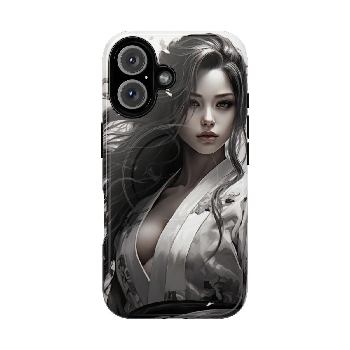 Vibrant anime-inspired magnetic tough phone case featuring a beautiful anime woman in a colorful kimono