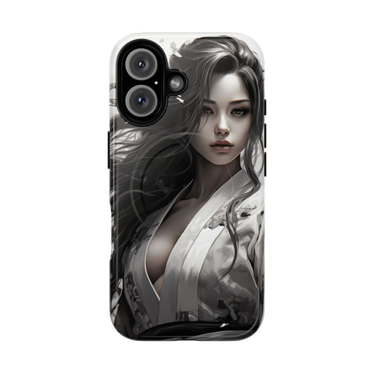 Vibrant anime-inspired magnetic tough phone case featuring a beautiful anime woman in a colorful kimono