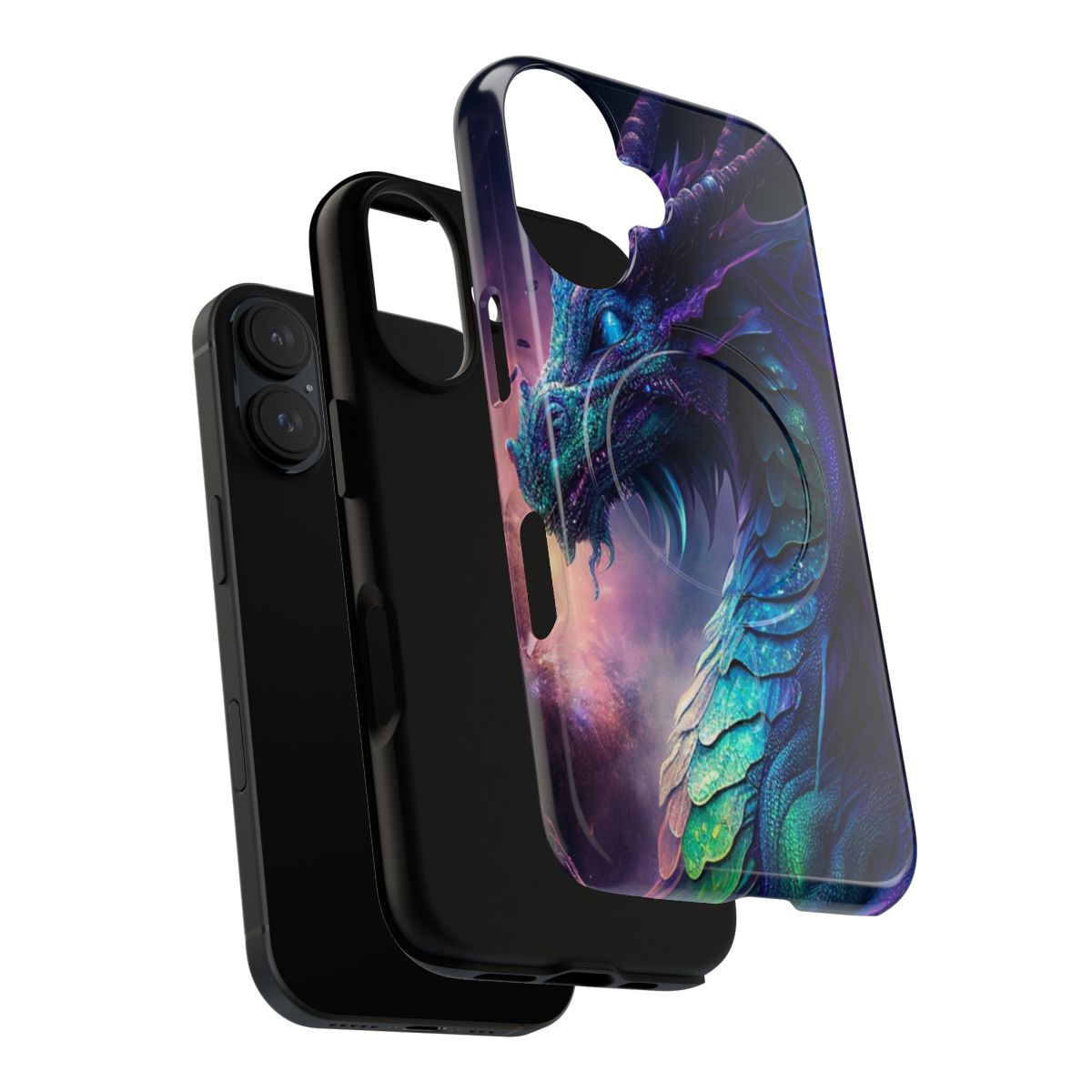 Magnetic phone case with a detailed, colorful dragon design - Layers