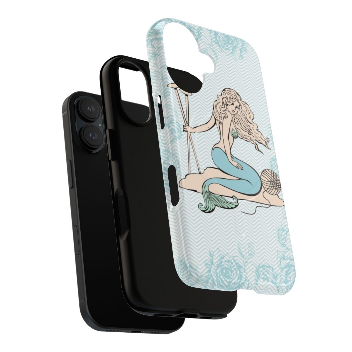 Tattoo mermaid design on a magnetic tough phone case with knitting needles - Layers