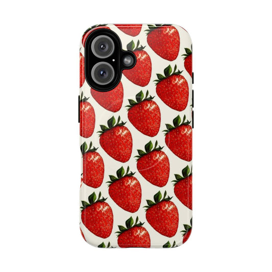 Strawberry pattern magnetic tough phone case