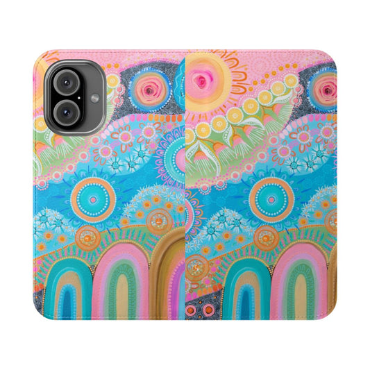 Flip cover phone case featuring vibrant first nations art design