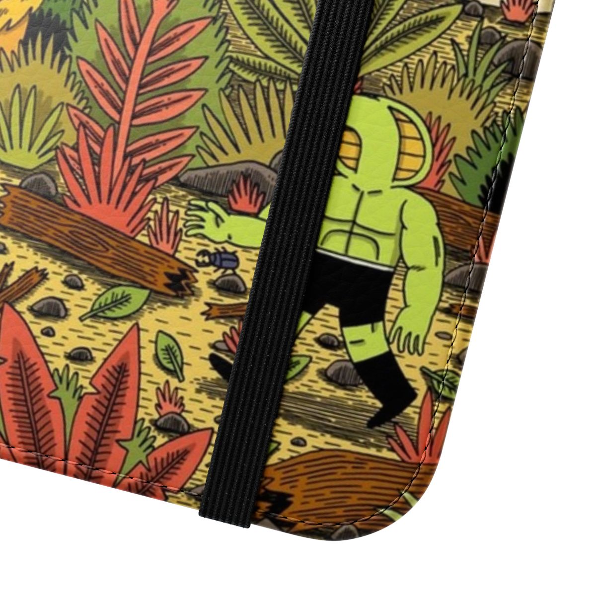 Jungle-themed phone case with colorful animal, plant, and nature designs - Close Up