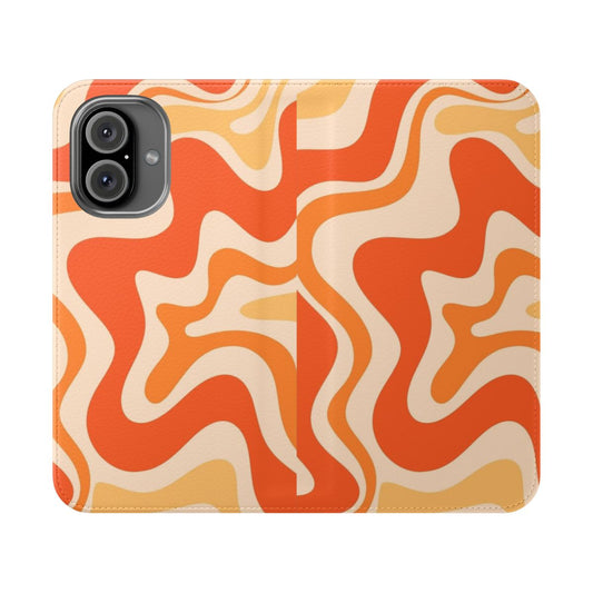 Retro abstract pattern phone case in vibrant orange and pink swirl design