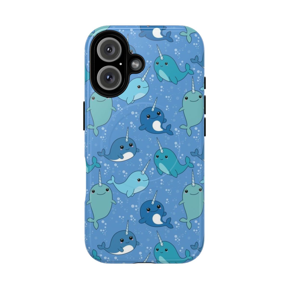 Narwhal-patterned magnetic phone case with a protective tough design