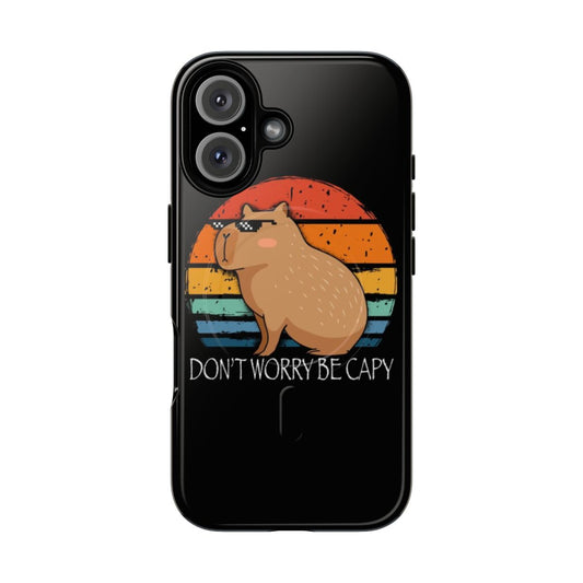 Stylish capybara-themed magnetic tough phone case with a "Don't Worry, Be Capy" design