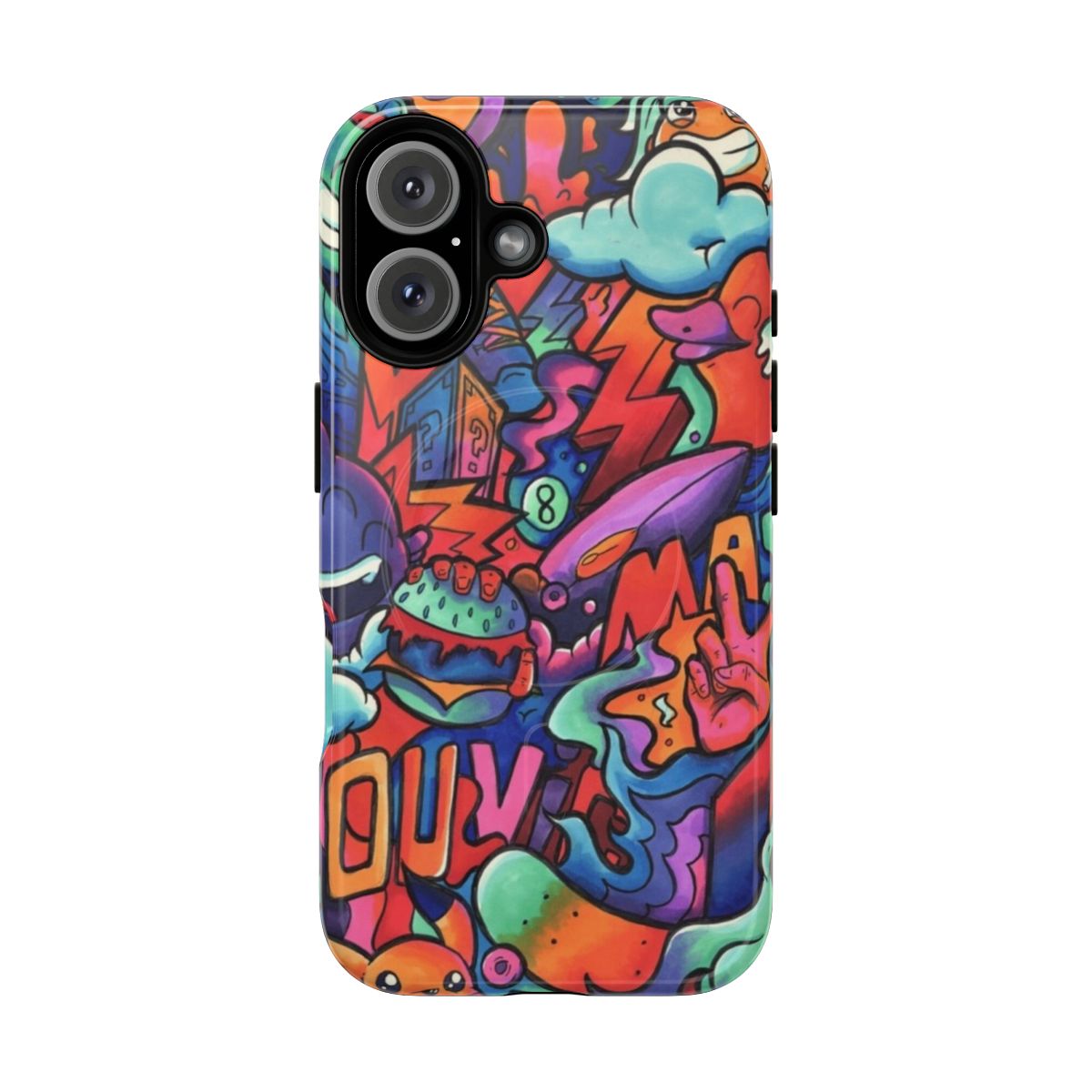 Colorful doodle art phone case with magnetic closure and tough design