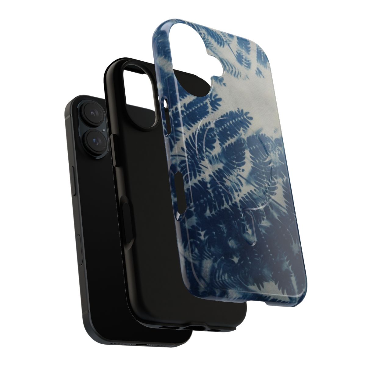 Fern cyanotype phone case with double exposure leaf design - Layers