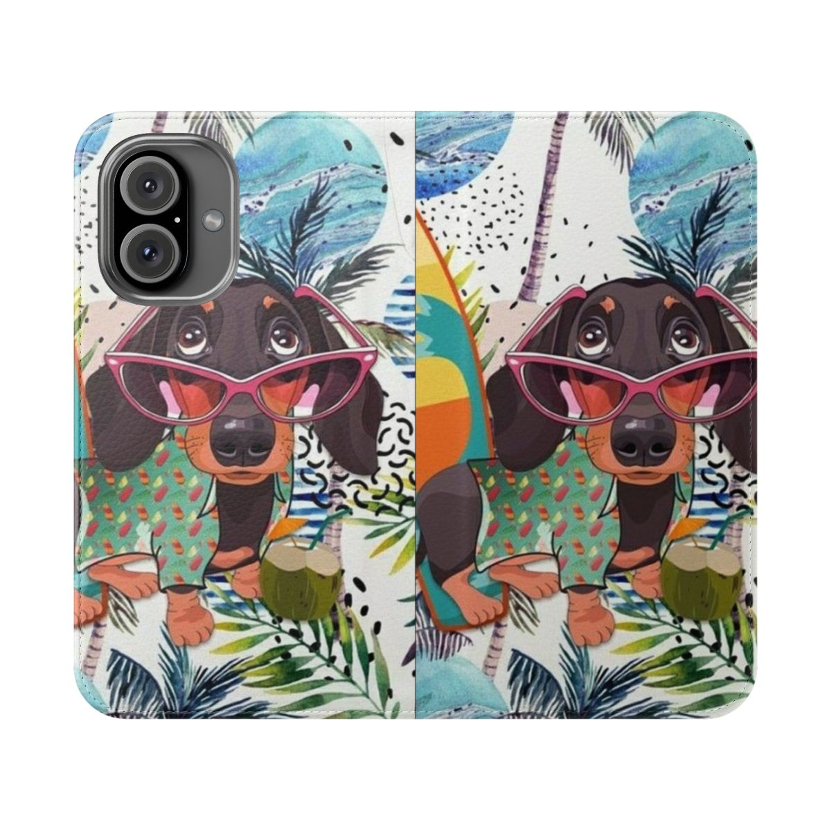 Vibrant dachshund dog artwork on a phone case